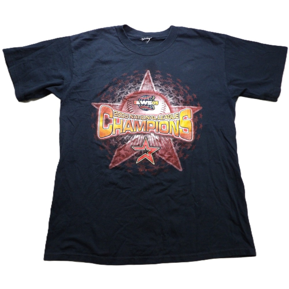 VTG Y2K Majestic Houston Astros 2005 NL Champions T-Shirt Cotton Men L Navy Tee